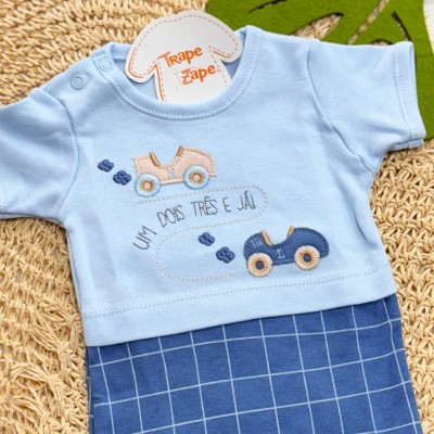 Kit 3 Peças - Bodys Manga Curta Um, Dois, Três e Já! - Azul Bebê, Areia e Off White